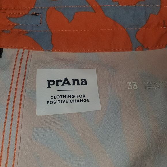 Prana Size 33/34 Men's Fenton Board Shorts Pocket UPF 50 9" Inseam Orange Geo - Picture 5 of 9